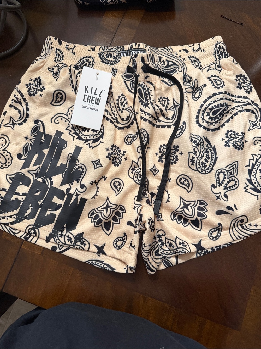 KILL CREW Beige and Black Paisley Drawstring Shorts